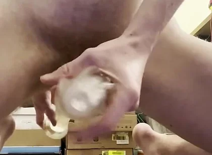 Big Dick Twink Cumming Hard with a Sex Toy Fleshlight and Huge 21cm Dildo