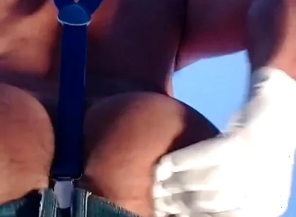 Dressed as Mario Bros Playing with His Plumbing Tool