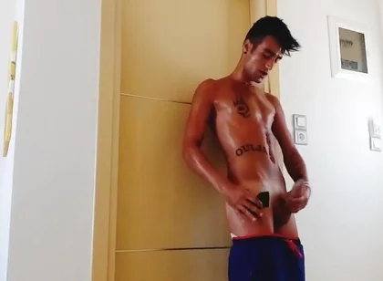 Roommate Is Showering Meanwhile I Cum in His Used Sock - Oily Body