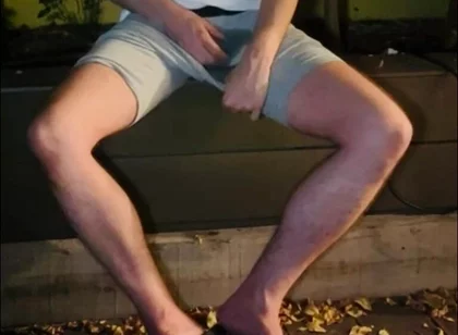 Amateur Twink in Adilette Sandals Wets Himself in the Garden and Takes His Cock Out