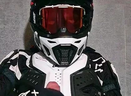 Horny Motocross Player Cumming on Boyfriend Helmet