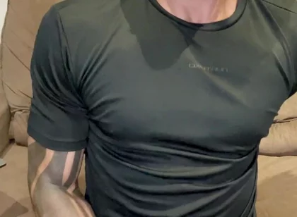Sunday, Black T-shirt Covered of Cum!