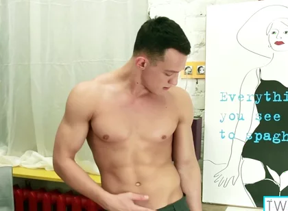 Skinny Brunette Luke A Rubs His Cock With Oil And Cumshots!