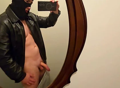 Mirror Leather Jerk off! Hot Stepdaddy Pumps Thick Cock & Shoots Big Load on His Shirt - Follow on X Phantomgentx