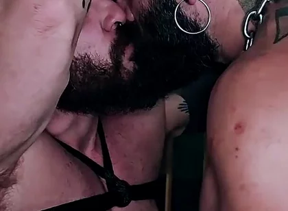 Muscle Hairy Sub Bondage & Piss. Bearded Master Uses a Kinky Pig