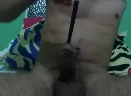 Sounding My Colombian Cock with a Brush
