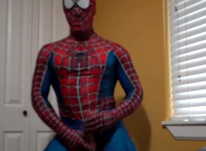 Cumming in a Spider Man Costume