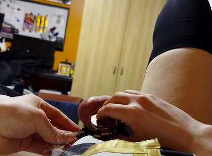 Femboy in Flat Chastity Uses Vibrator to Cum