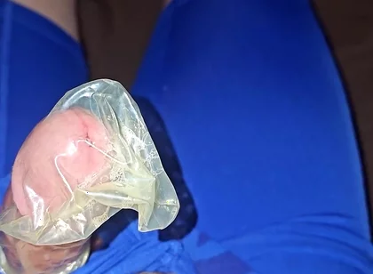 I wank and cum inside a condom while I wear my Blue Nike pro spandex underwear
