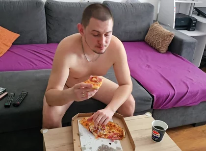 Eating Pizza and Watching TV Completely Naked
