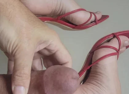 Jerking Big Cock off in Red Heels