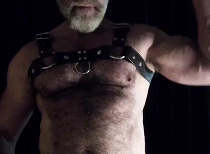Hairy Muscle Leather Stepdaddy Showing off
