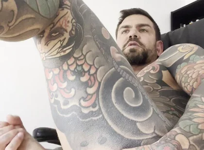 Tattooed Spanish Shows Ass and Jerks off