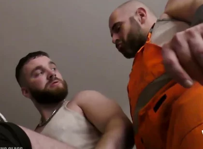 Worker boys sneaker sniffing, cock sucking