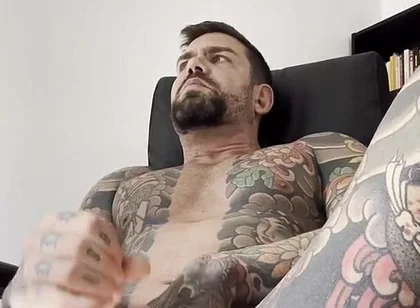 Tattooed Spanish Shows Ass and Jerks off