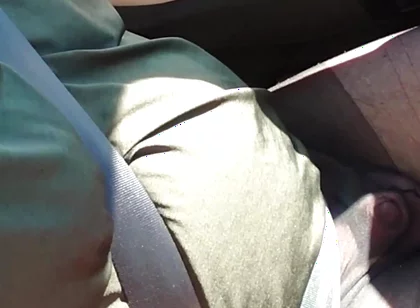 Nylonjunge Driving Car in Black Pantyhose