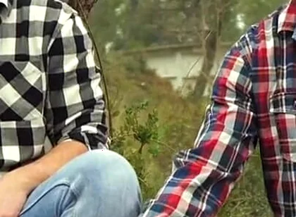 Two Friends Jerkoff in the Forest