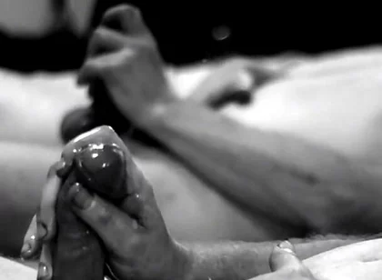 Masturbating and Cumming with Mirror Reflection in Black and White