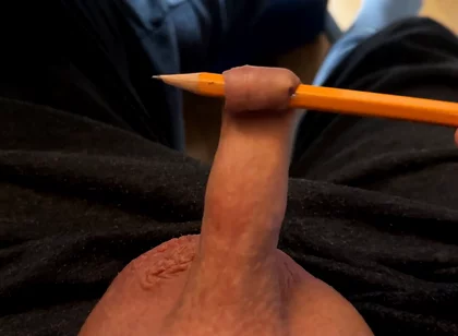 Play with the Foreskin of My Little Cock and a Pencil