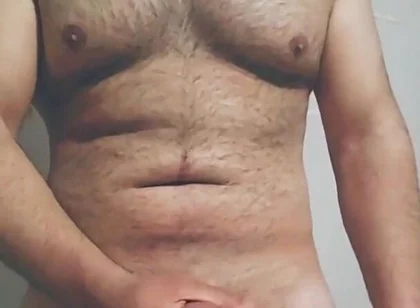 Hairy Big Man Playing with His Dick