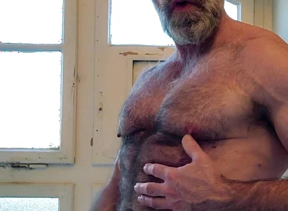 Hairy Muscle Daddy Strokes Uncut Cock