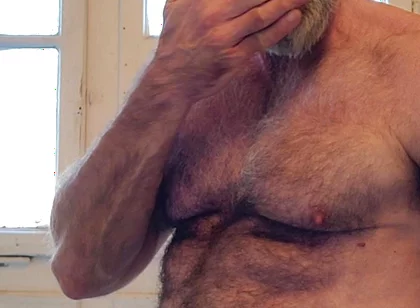 Hairy Muscle Daddy Strokes Uncut Cock