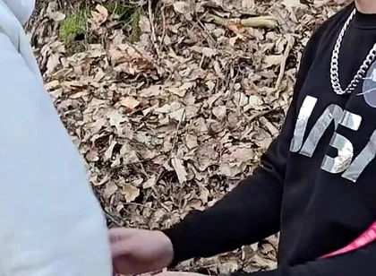 Outdoor Sex in the Woods with My Gay Slut - He Sucked Me Before Taking My Dick Bareback