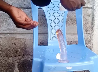 Big Black Ass Bottom Riding His Dildo Outside