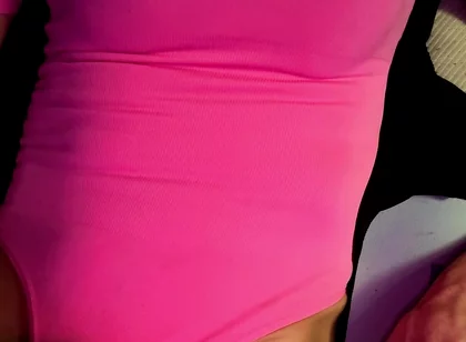 Cdmichelle Wearing Pink Bodysuit with Hard Nipples Cumming on Leg