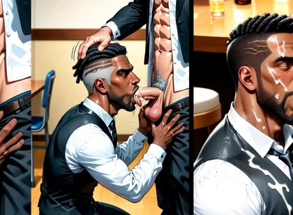 Black Waiter Sucks the Dicks of Customers and Kitchen Colleagues in Front of Everyone. Slide Pics Compilation Hentai