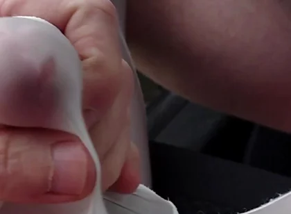 Nylonjunge Playing with Cock in White Nylon Shorts