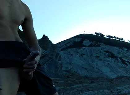 Horny Slim Brown Guy Jerks off Hard in a Heavenly Place Under the Sunset
