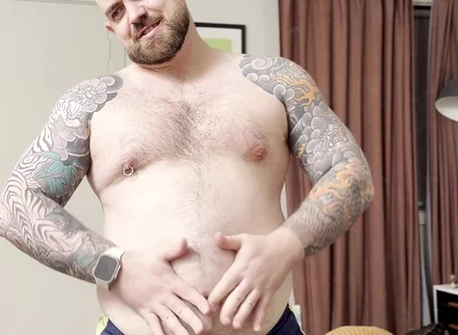 Chubby Bear Plays with His Cock and Belly