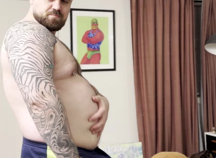 Chubby Bear Plays with His Cock and Belly