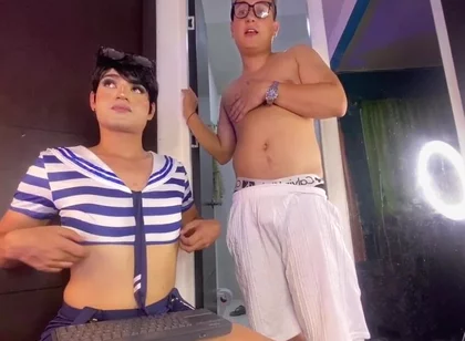 Femboy Sissy Convinces His Neighbor to Use His Bathroom, While Ken Sees Him and Touches His Ass