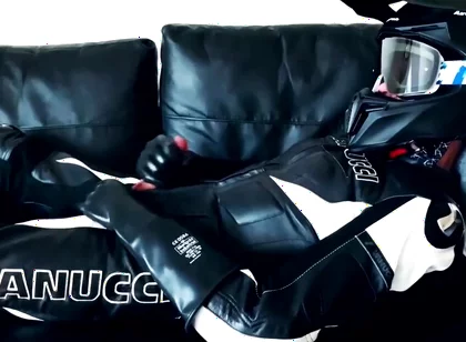 Rubber gloves biker jerking