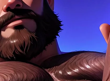 Thick Hairy Bear Stroking Himself Sensually. Man Bun and Massive Body