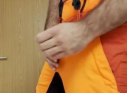 Lumberjack in Hivis Jerks His Huge Cock and Muscle Worship