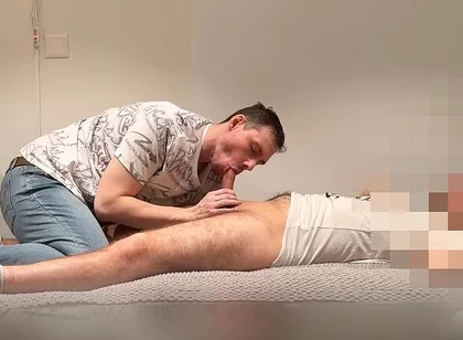 Young Hairy Straight Plumber Gets Sucked on the Couch Until He Cums