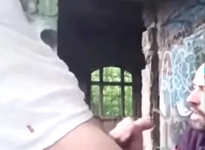 A Dude Is Jerking off in an Urban Exploration Setting and Gets Caught by a Blowjob Artist.