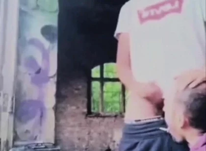 A Dude Is Jerking off in an Urban Exploration Setting and Gets Caught by a Blowjob Artist.