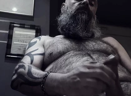 Bearded Stepdad Smoking and Shooting Cum
