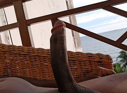 Vibing Beach View While Fapping My Black Mole Dick