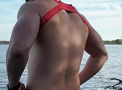 Asian Muscle God Strips Bare by the Lake - Ripped Physique on Full Display & Massive Load