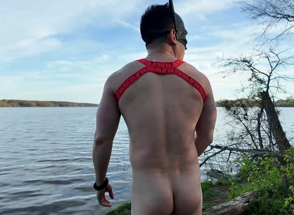 Asian Muscle God Strips Bare by the Lake - Ripped Physique on Full Display & Massive Load