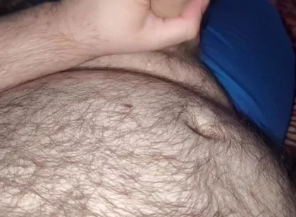 Fat Bear Jacking off & Cumming on Hairy Belly