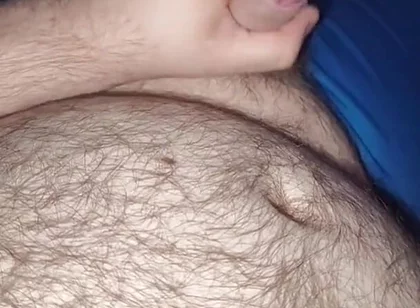 Fat Bear Jacking off & Cumming on Hairy Belly
