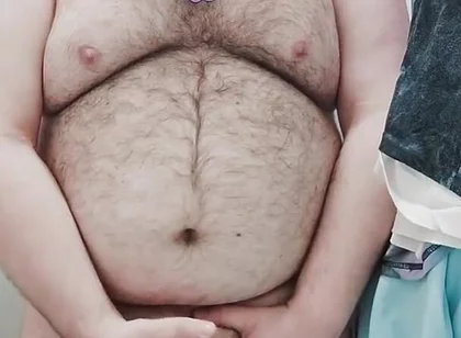 Fat Bear Jerks off on Toilet and Licks up His Cum