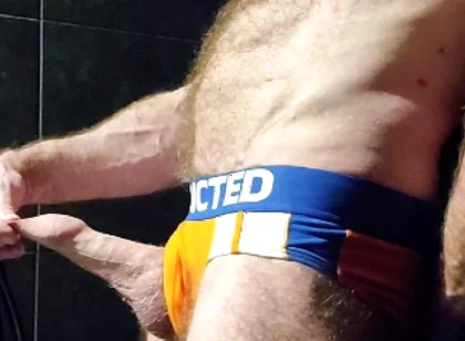 Muscle Bear Showing off His Uncut Cock