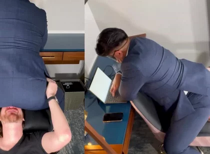 Do You Want That Promotion Boy? You Better Be Quiet And Be A Good Fart Sniffer For The Boss! Stay Still Seat!
